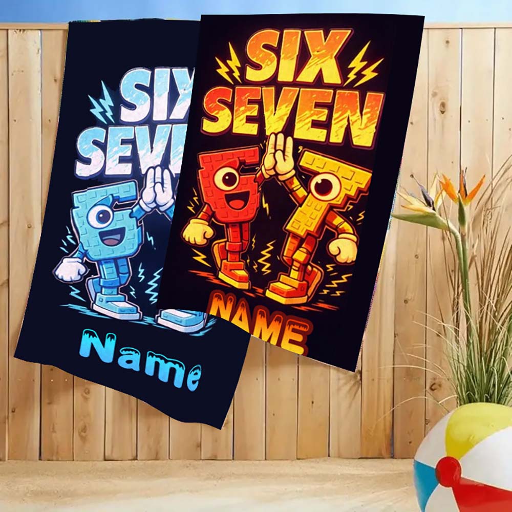 1 Stück Individuelles Personalisierbares Handtuch mit der Zahl Sechs Sieben, Cooles Cartoon-Gamer-Thema, Schnelltrocknendes Handtuch für den Sommerstrandurlaub
