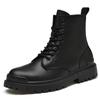 Men's Plus Velvet Leather Martin Boots, Large Sizes 45-48, Trendy Outdoor High-Top Short Boots