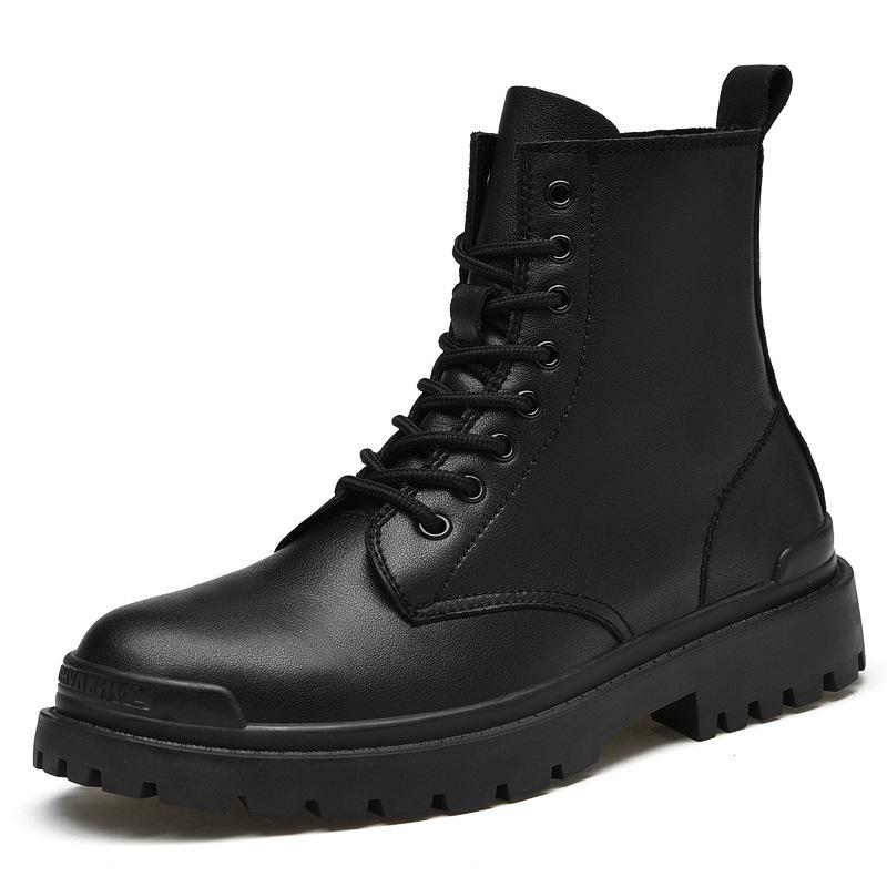 Men's Plus Velvet Leather Martin Boots, Large Sizes 45-48, Trendy Outdoor High-Top Short Boots