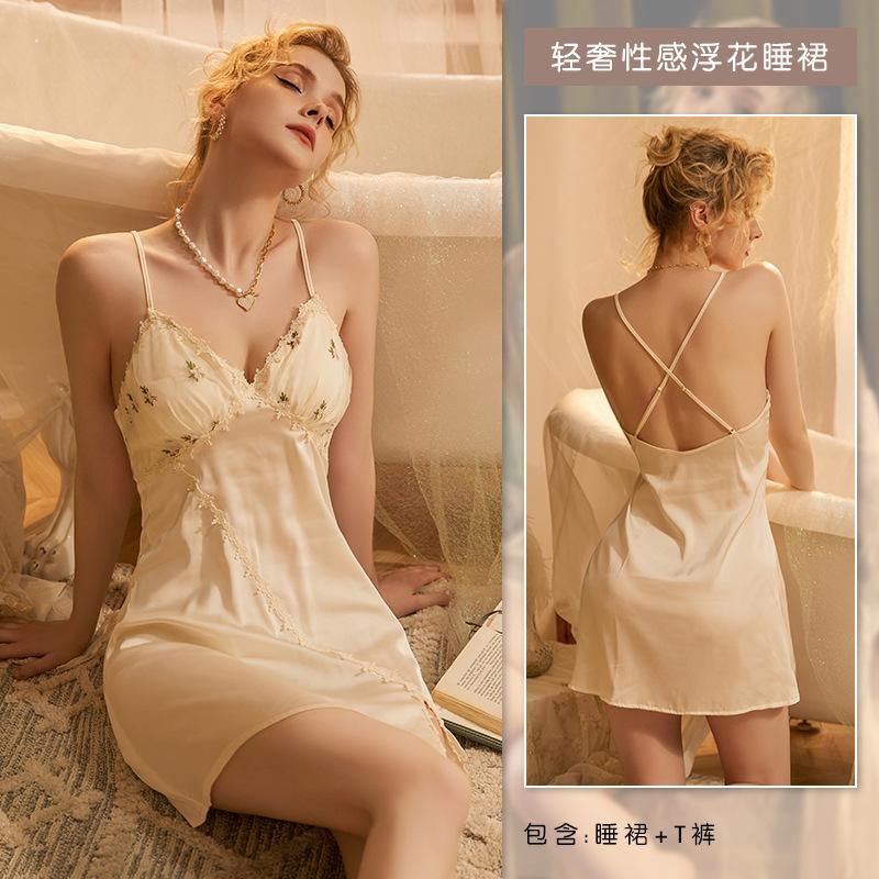 

Sexy French court style nightgown pure desire light luxury floating flower suspender student fairy princess style versatile pajamas Xl【 60~70kg 】