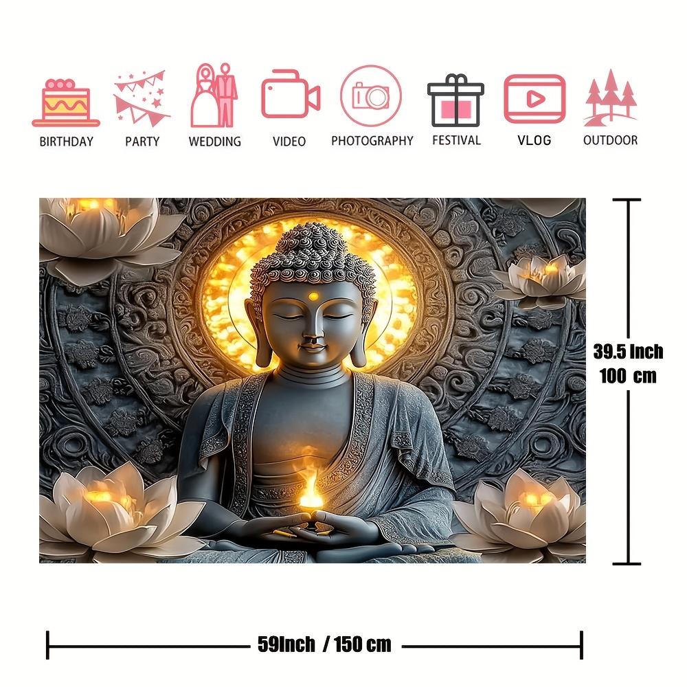 1 Piece Ornate Style Buddha and Lotus Tapestry, Machine Washable, Large Polyester Wall Hanging for Living Room and Bedroom