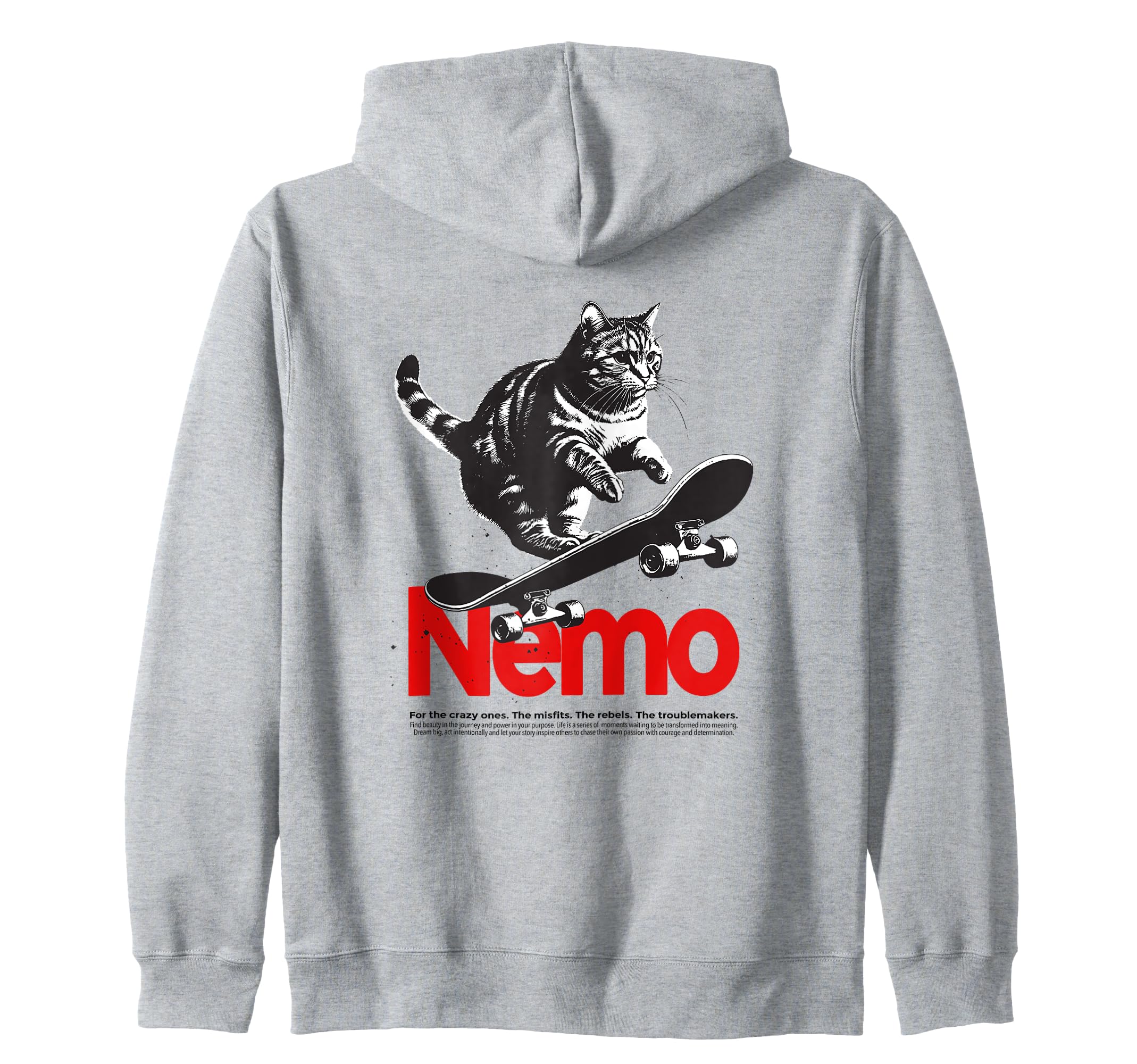 

NEMO - Cute Boy s Name with Cool Cat & Skateboard Zip Hoodie