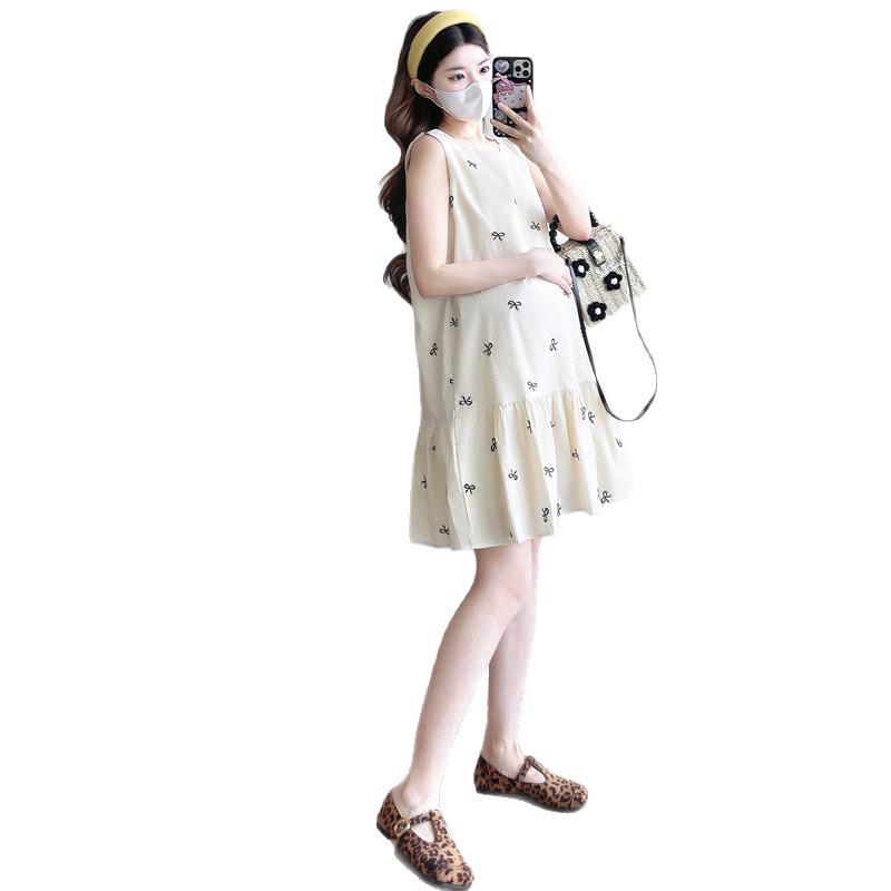 Maternity French Style Sleeveless Summer Dress - Trendy Short Skirt for Pregnant Women