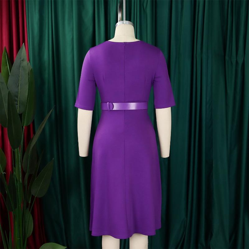 Women's Autumn Fashion Elegant Temperament Solid Color Five Quarter Sleeve Dress