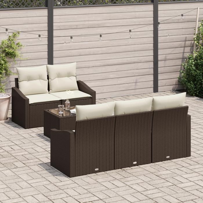VidaXL Ensemble de canapé de jardin 6 pièces avec coussins en rotin marron 3355267
