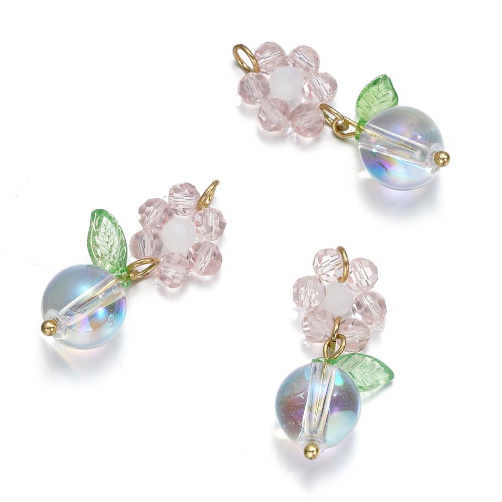 2Pcs Acrylic Beads with Crystal Beads Pendant Charms for DIY Earrings Bracelet Necklace Phone Chain Jewelry Making Supplies