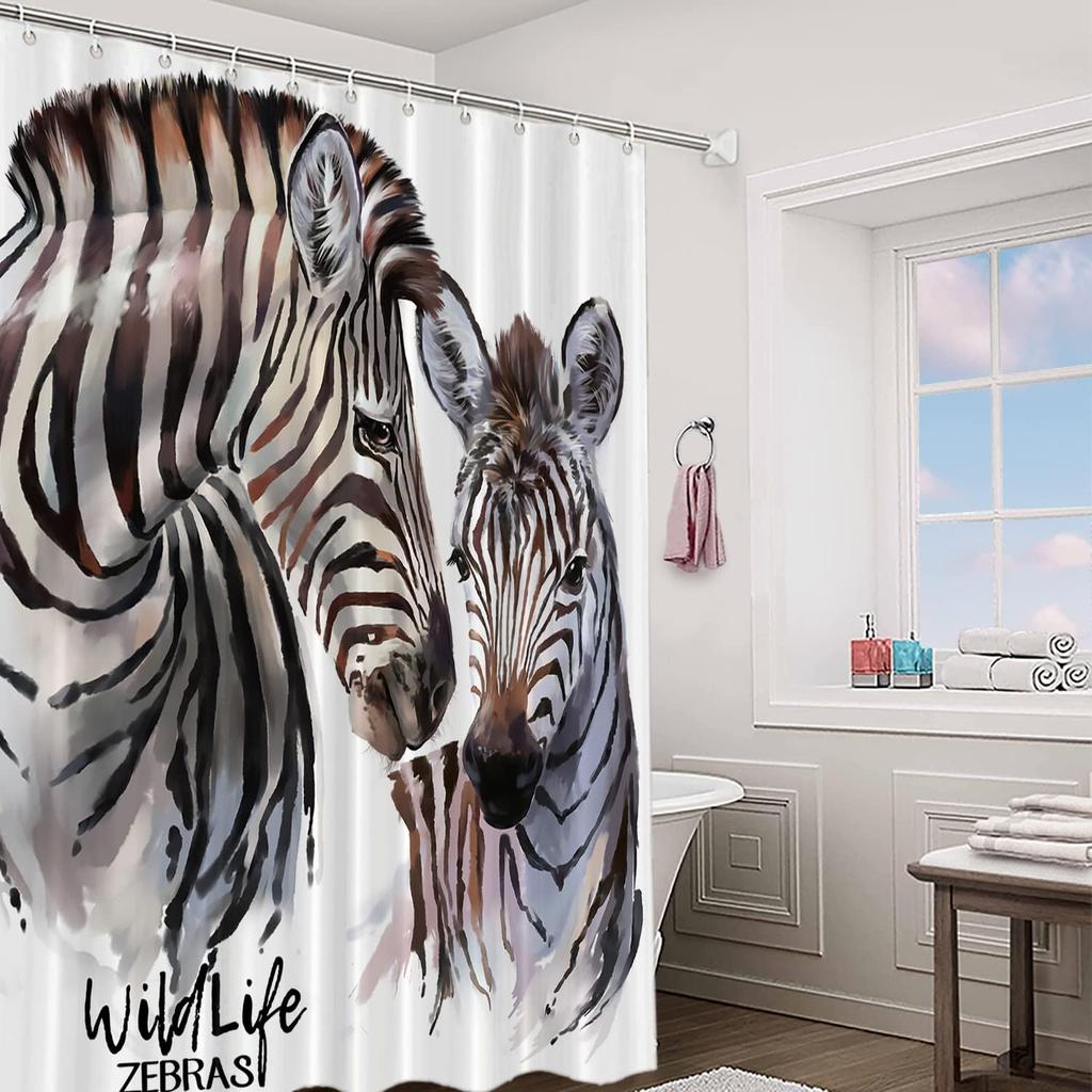 Zebra Sprchový závěs Divoká zvířata Matka a mládě zebra Zvířecí design Černobílé pruhy Koupelnová dekorace Voděodolná látka Safari