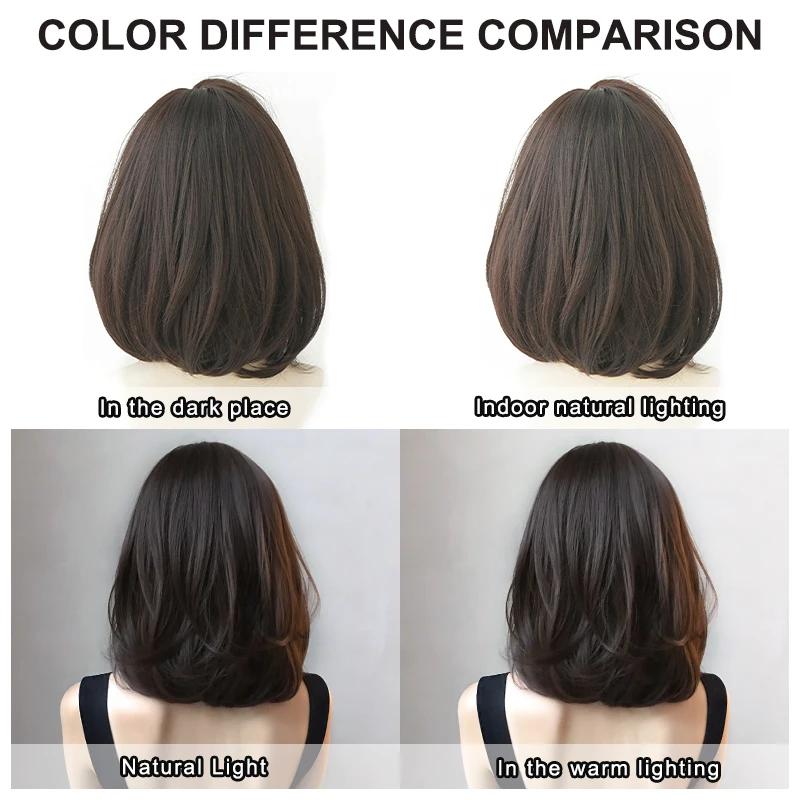 7jhh Wigs Short Straight Chocolate Bob Wig For Women Daily High Density Synthetic Layered Brown Hair Wigs With Neat Bangs