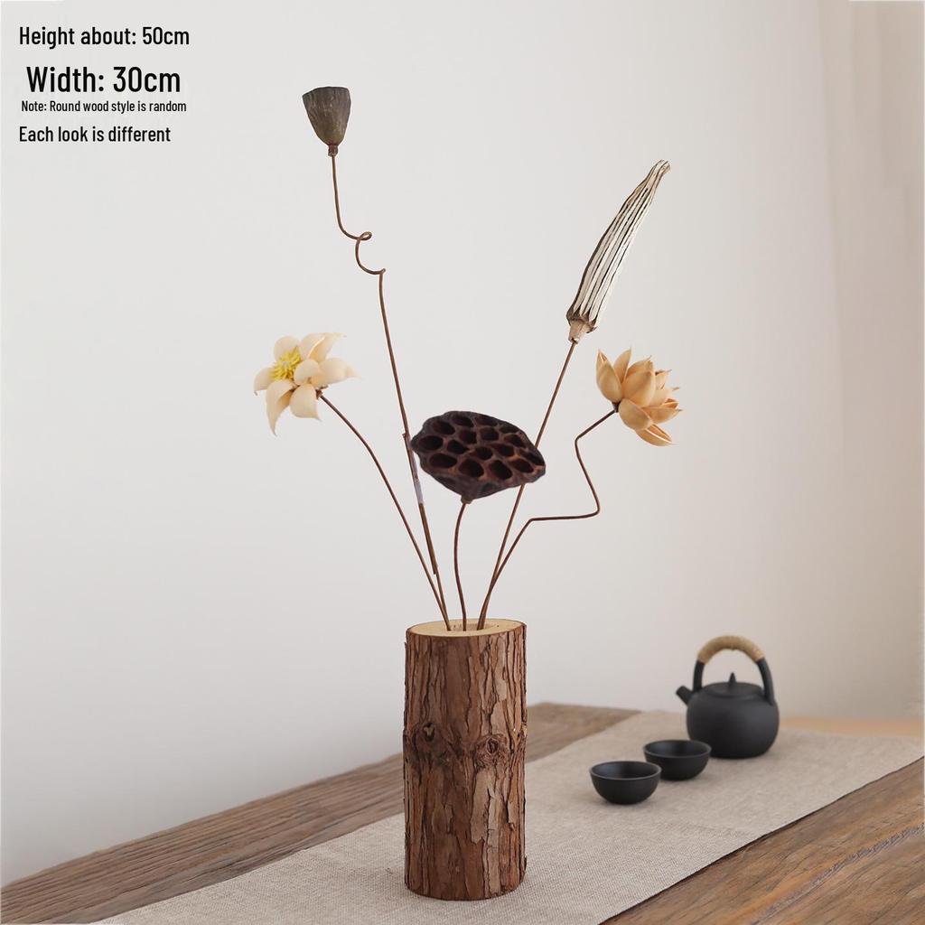 Zen Tabletop Vase with Dried Flowers for Living Room or Tea Room Decor