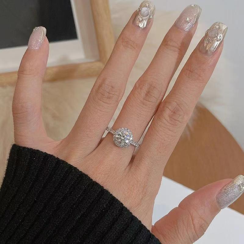 S925 Sterling Silver Moissanite Ring with 1 Carat Round Diamond, Adjustable Fit for Women