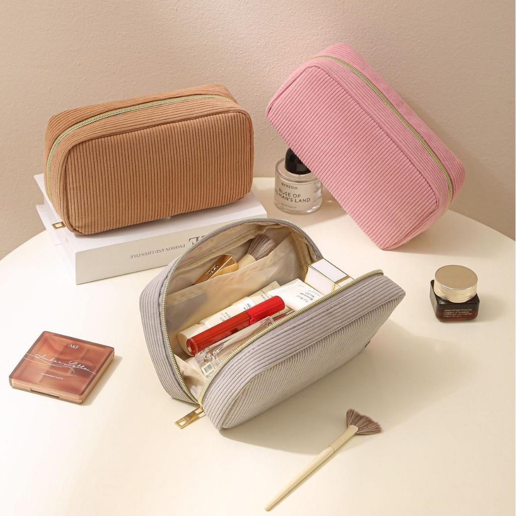 Minimalist Corduroy Makeup Bag Hand In Hand, Large Capacity Travel Cosmetics Storage Bag, Makeup Bag for Women