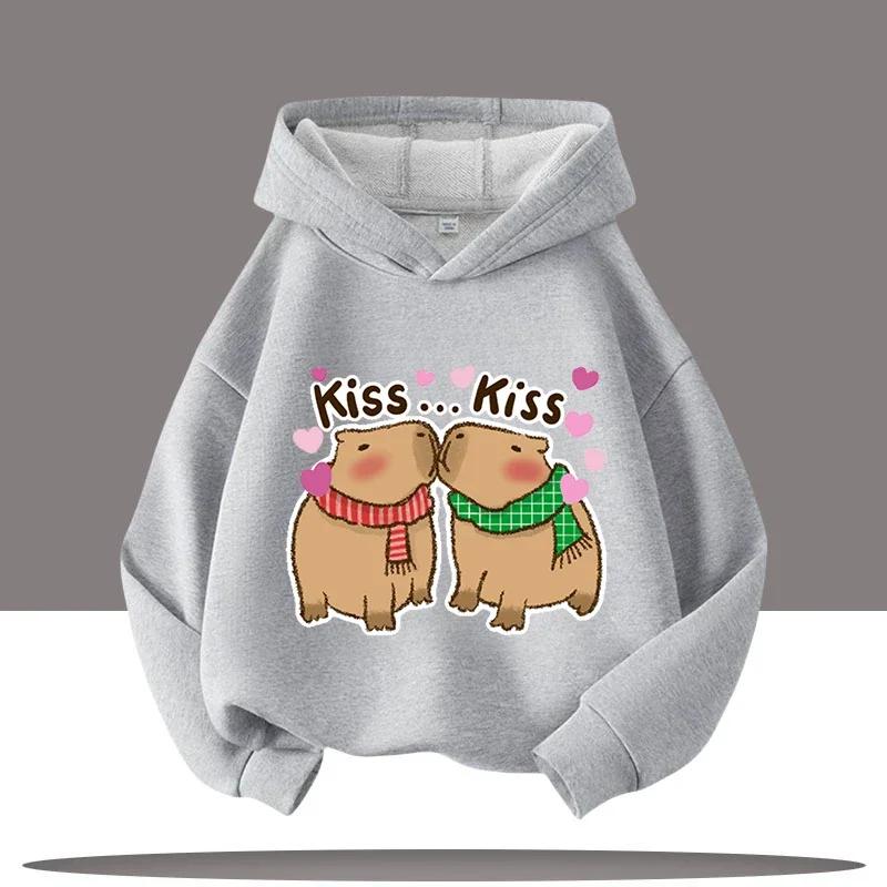 Autumn and Winter Warm Children's Hoodie Capibara Koala Pattern Girls' Hoodie Pullover Comfortable Children's Top