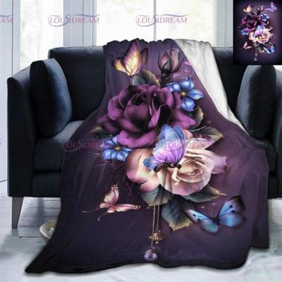 Colorful Butterfly Flower Blanket Soft Plush 3D Print Lightweight   Flannel Throw Blanket for Sofa Bed Couch for Kids Women Gift