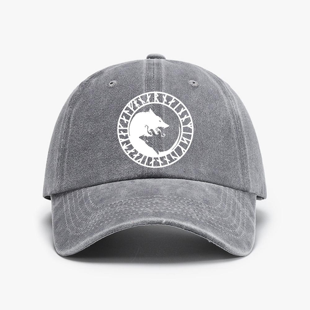 

rune Viking WOLF print Baseball cap Unisex Tactical viking no mercy only violence wolf hat Washed soft top Distressed Denim caps Adjustable
