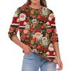 Women's Fashion Casual Christmas Print Round Neck Solid Color Long Sleeve Top