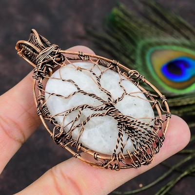 Natural Rainbow Moonstone Gemstone Copper Wire Wrap Gift Pendant 3.07 F2d56