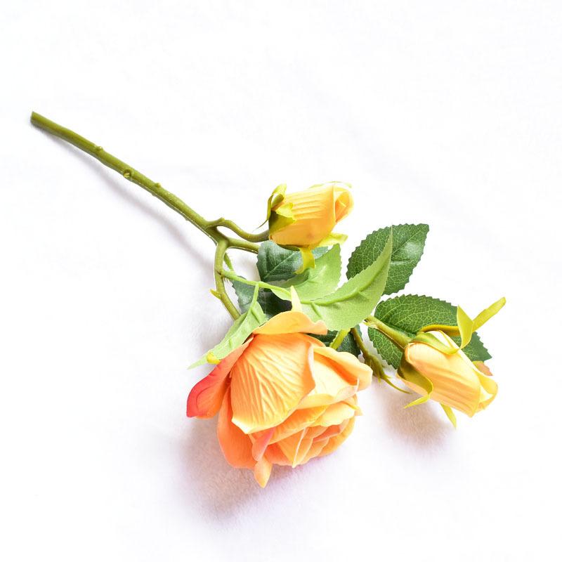 

Одиночный букет из 3 роз из европейской фланели, украшение для дома и свадьбы, искусственный цветок, бутик с искусственными цветами, имитация цветка оранжевый