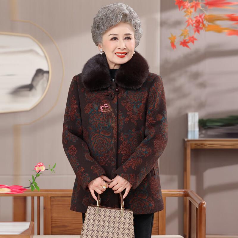 Elderly Women's Plush Lined Winter Tang Suit Jacket