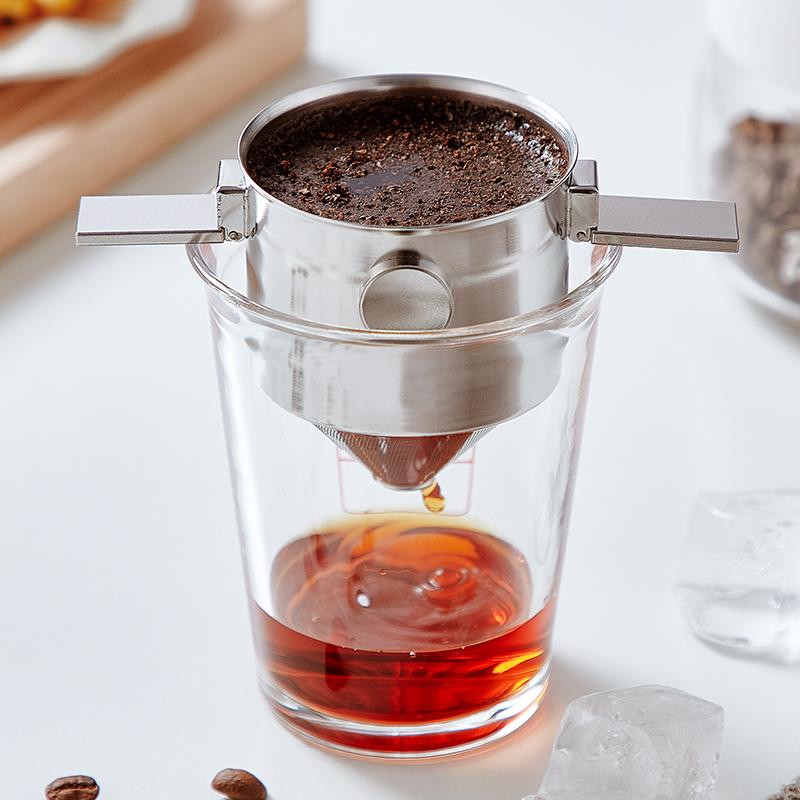 Coffee Filter Cup Pour-over Coffee Maker 304 Stainless Steel Filter Free Paper Leak Portable Bucket Appliance Foldable 350ml