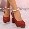 High Heels Summer New Round Head Shallow Mouth Sequin Waterproof Platform Anti-slip Wear-resistant Thick Heel Shoes