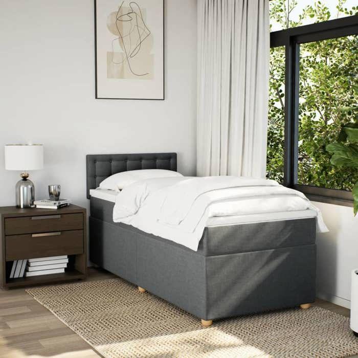 VidaXL Slatted Bed Base and Mattress Dark Grey 90x190 Cm Fabric 3286550