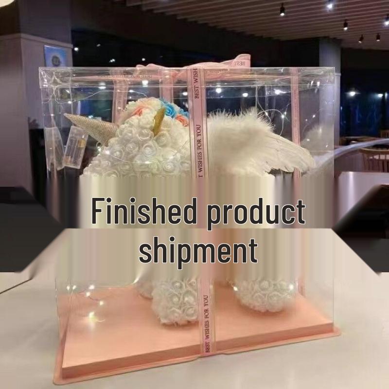 Qixi Unicorn Rose Preserved Flower & Teddy Bear Gift Set for Girlfriend or Kids