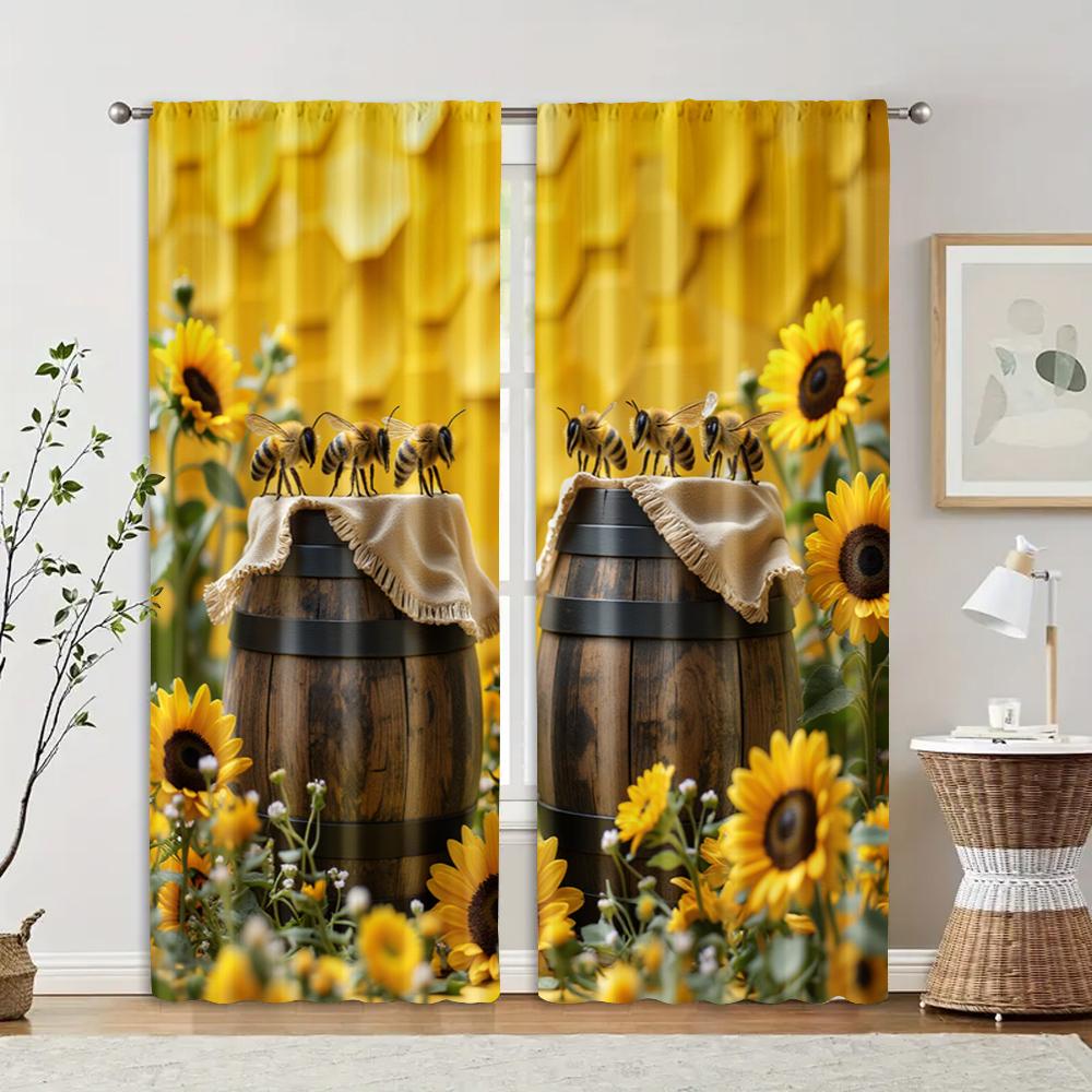 

2 pcs, filtering curtains (excluding rods, non-movable, without batteries) Honey Bee for use in bedrooms and living rooms 29x65in(75x166cm)