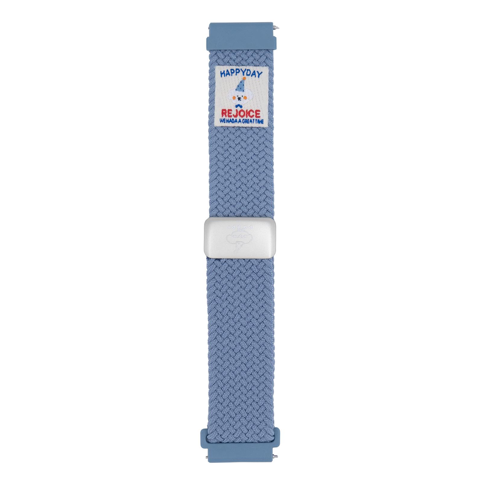 

18mm Universal Watch Band Top Hat Puppy Pattern Magnetic Buckle Braided Nylon Wrist Strap Baby Blue