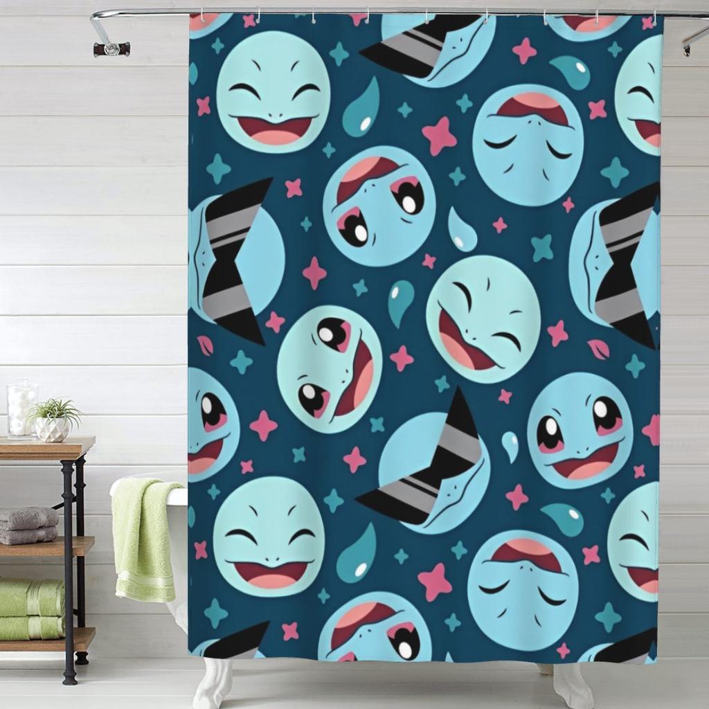 Kreslené postavičky Pokémonů Squirtle Sprchový závěs pro koupelnovou výzdobu Lehké sady sprchových závěsů 60X72 palců s háčky