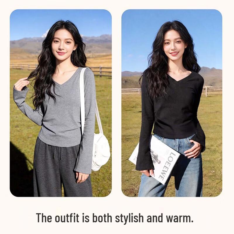 Baleno Women's V-Neck Long Sleeve Slim Fit Brushed Base Layer Top