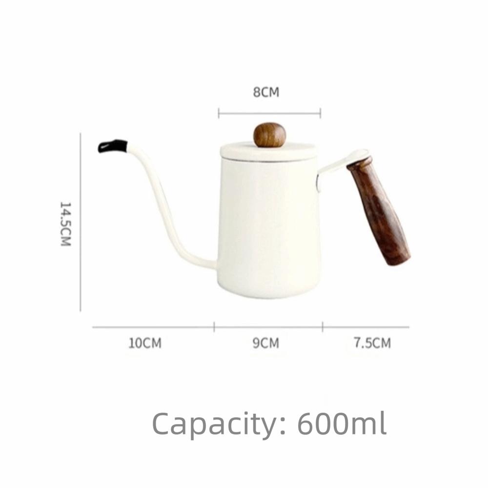 304 Stainless Steel Hand Brewed Coffee Pot Solid Wood Handle 600ml Capacity Gooseneck Spout Kettle Long Spout Thin Mouth