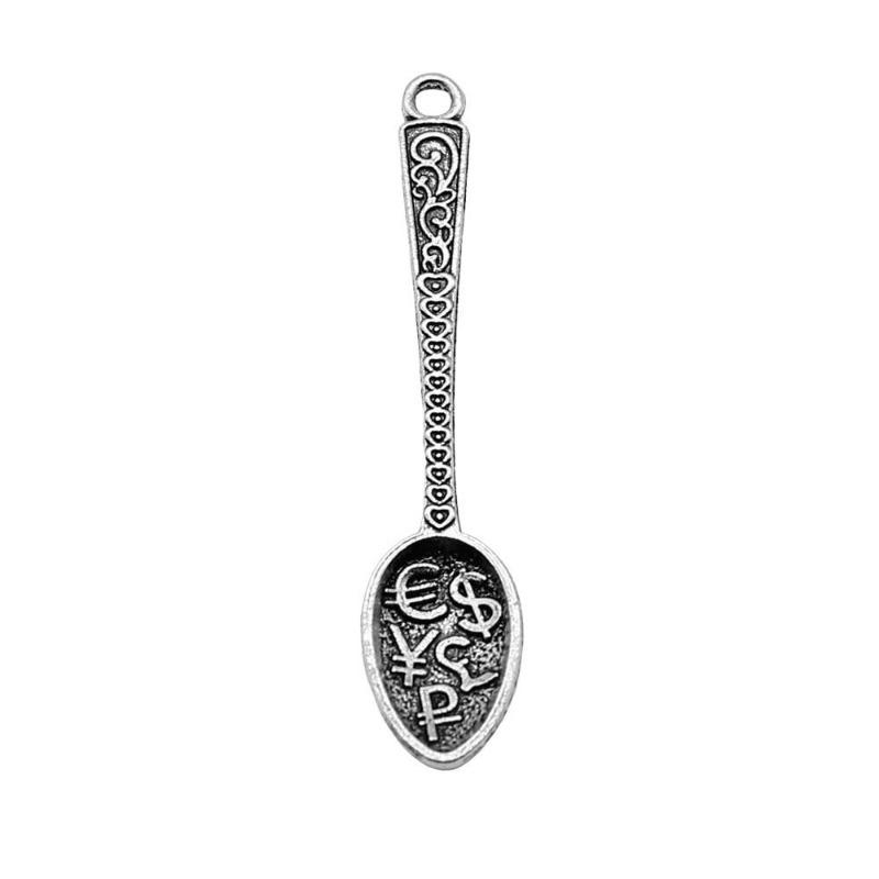 4PCS   Handcrafted Charm Antique Silver Rich Spoon Pendant Keychain