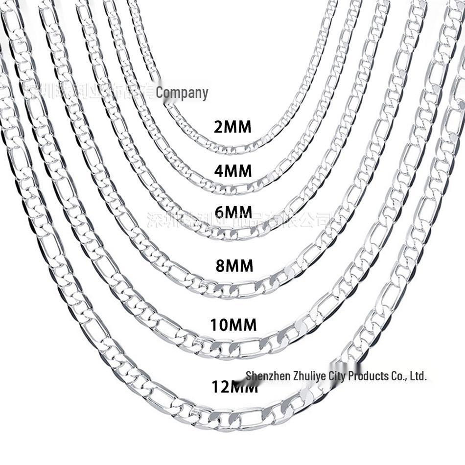 16-30 Inch Fashionable 925 Silver 2-12MM Multi-Strand Sideways Necklace