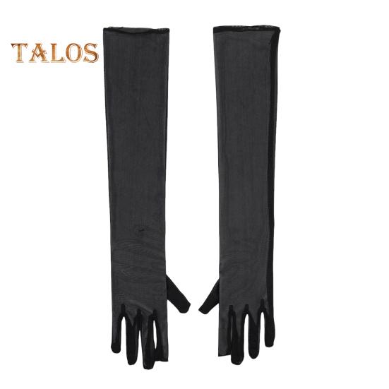 

1 пара женских свадебных перчаток, тонкие прозрачные сетчатые эластичные однотонные перчатки длиной до локтя, на пять пальцев, для выпускного вечера, коктейльных вечеринок чёрный