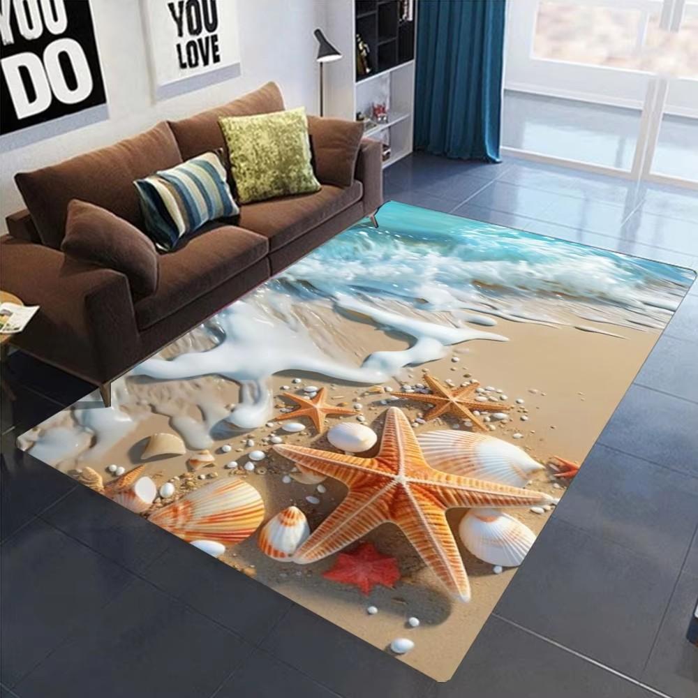 2025 Neuer Seestern Strand Muschel Seestern Sand Teppich Teppich für Wohnzimmer Schlafzimmer Zuhause Sofa Dekoration, Kinder Spielen Rutschfeste Bodenmatte