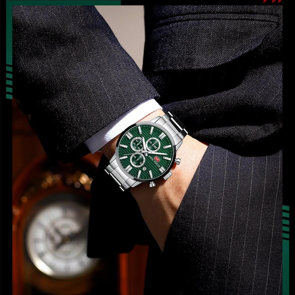 Business Quartz Watches Steel Band Date Chronograph Wristwatch Luminous Dial Waterproof Watch