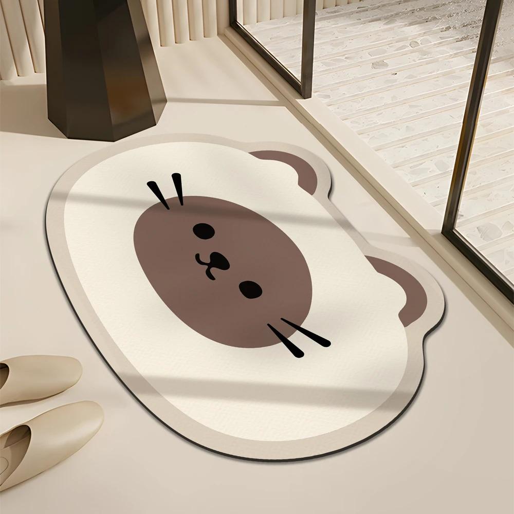 Minimalist Cute Cat Bath Mat Non-Slip Absorbent Quick Dry Washable Floor Rug for Bathroom Entryway Bedroom