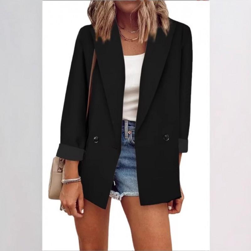 Womens Solid Color Long Sleeve Blazer Oversized Fit Office Chic Lightweight Jacket