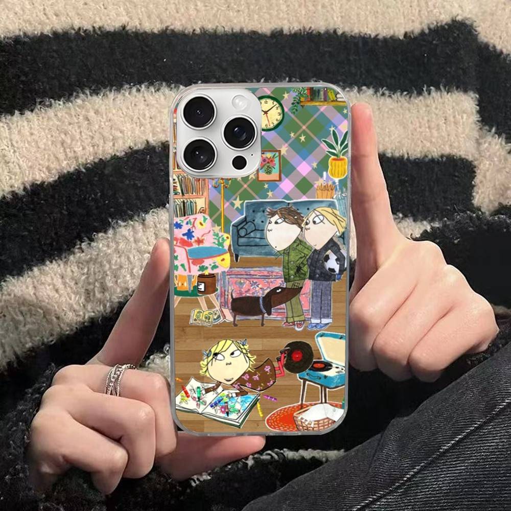 Charlie And Lola Anime Phone Case For iPhone 17 16 15 14 13 Pro Max 11 12 Plus Silvery Satin Silicone Back Case