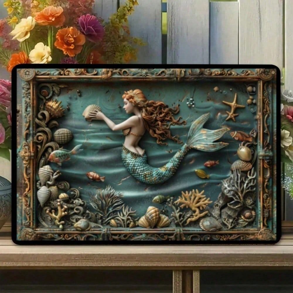 Metal Wall Art Poster, Vintage Mermaid Coral Sign, Sea Bar Decor