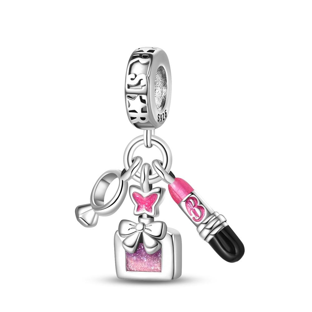Sweet Pink Girl Modern & Cute Pet Cat & Glass Slipper Dangle Charm Fits Brand Bracelet Copper Jewelry Accessories