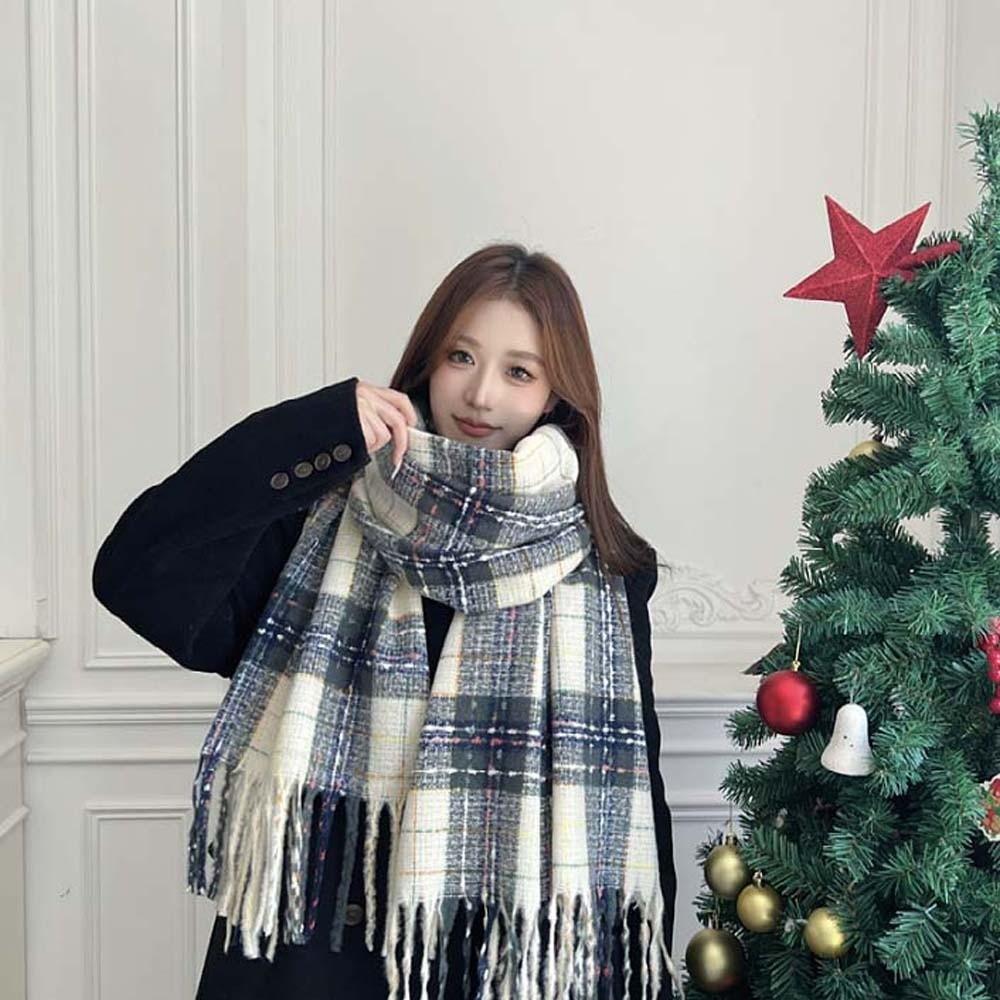 Cold-proof Long Tassel Neckscarf Soft Women Thickened Scarf Gifts Plaid Knitted Scarf  Men