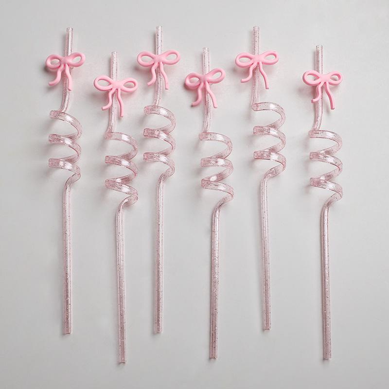 6/12Pcs Glitter Reusable Bow for Wedding Bridal Shower Decoration Kids Birthday Party Favors Supplies Milk Juice Drinking Straw