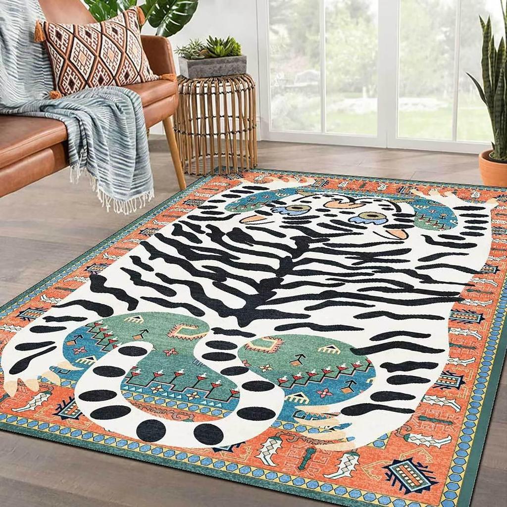 Cartoon Cute Tiger Carpet Living Room Bedroom Retro Stylish Cushion Home Decor Children's Room Non-Slip Abstract Carpet