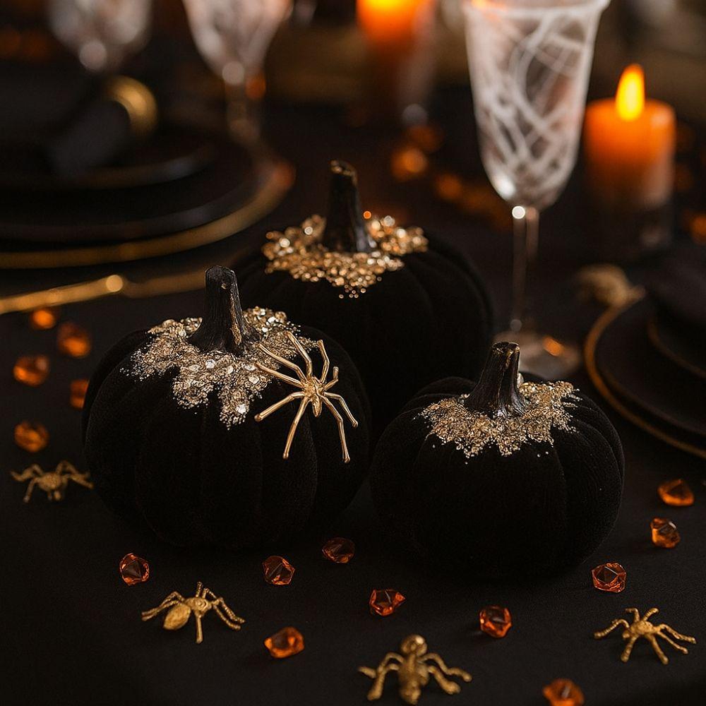 Flannel Halloween Pumpkin Decorations Handmade with Spider Pumpkin Figurine Rustic Harvest Pumpkin Ornament Table Decor