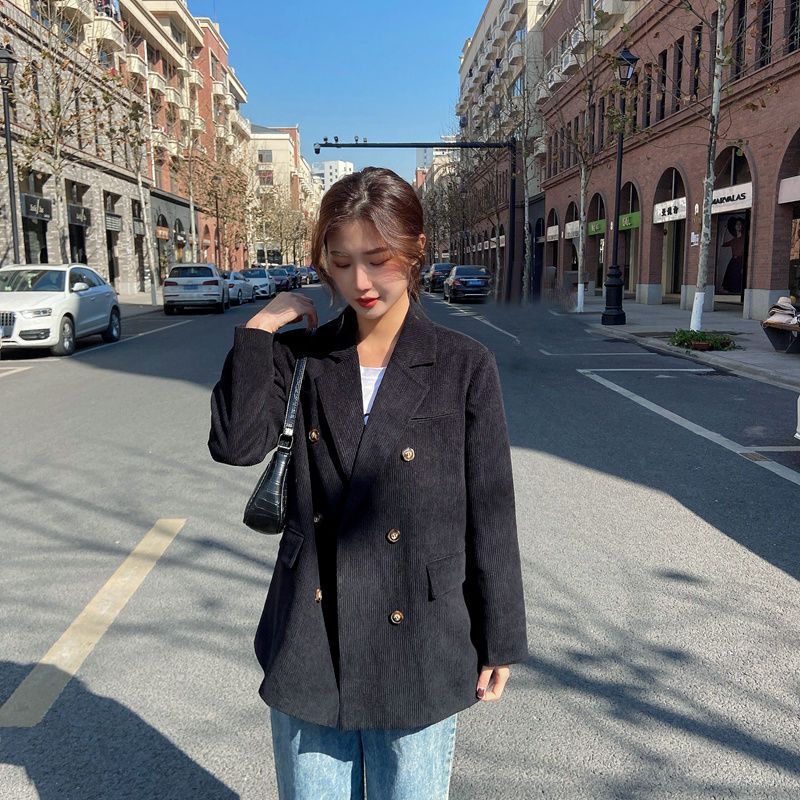 Vintage Loose Black Blazer for Women, Korean Style Casual Chic Jacket, Perfect for Spring and Autumn Streetwear