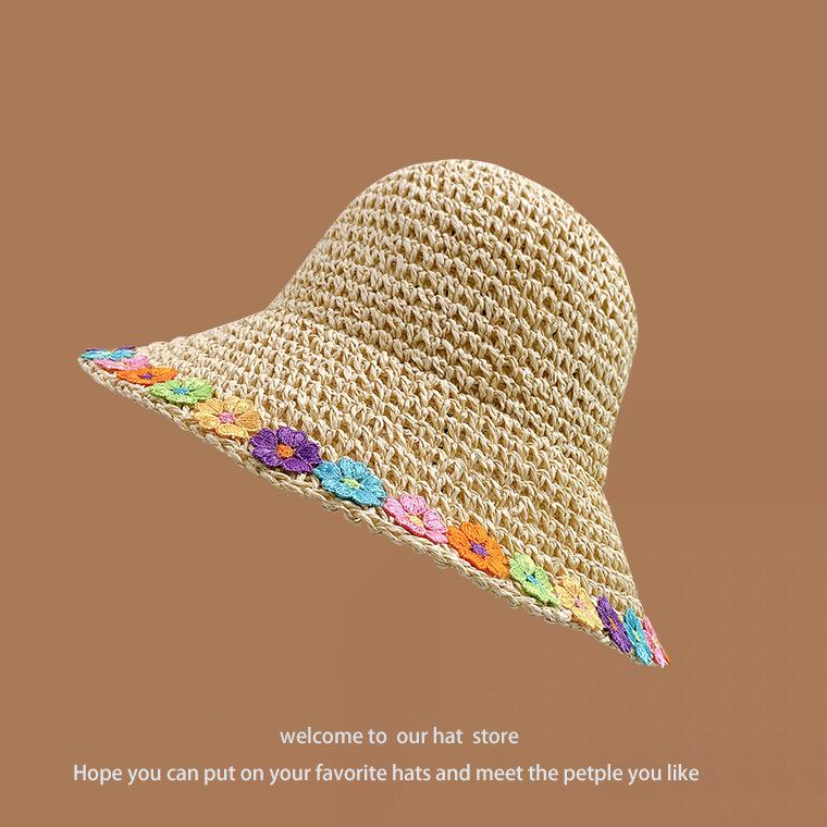 Hat Women's Spring and Summer Versatile Big Brim Straw Hat Summer Seaside Bucket Hat Face Small Sunscreen Hat Sun Hat