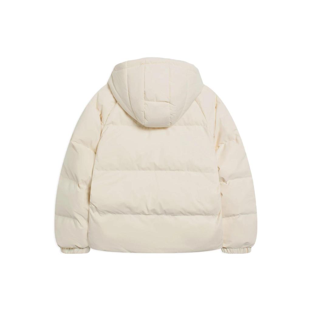 Li Ning Sports Lifestyle Series Solid Color Logo Zip Hooded Fitted Duck Down Short Down Jacket Women Jacket White AYMS072-1