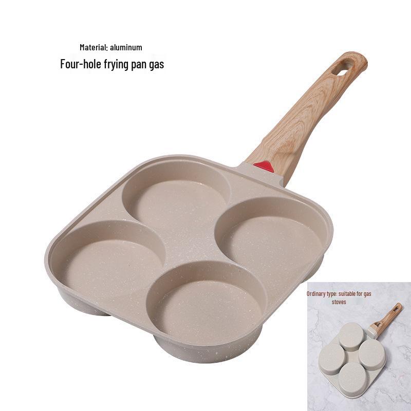 Non-stick Household Breakfast Frying Pan for Making Fried Eggs, Burgers, or Steaks with Four Holes.