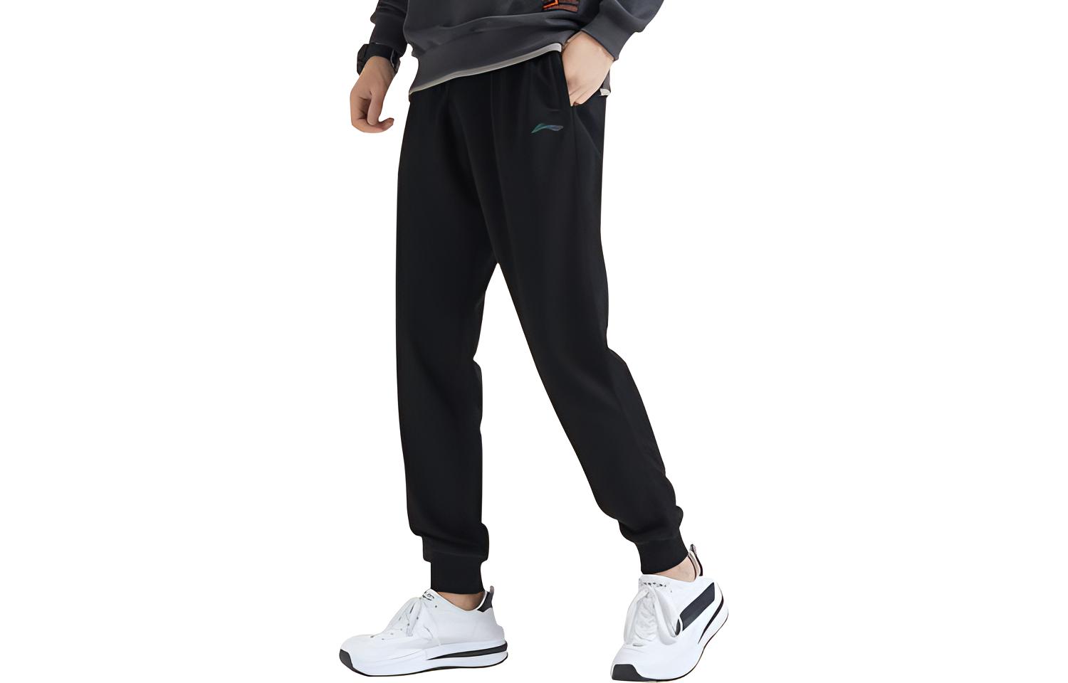 Li Ning Однотонные Повседневные Флисовые Эластичные Манжеты Вязаные Спортивные Штаны Мужские Черные AKLT553-4 L